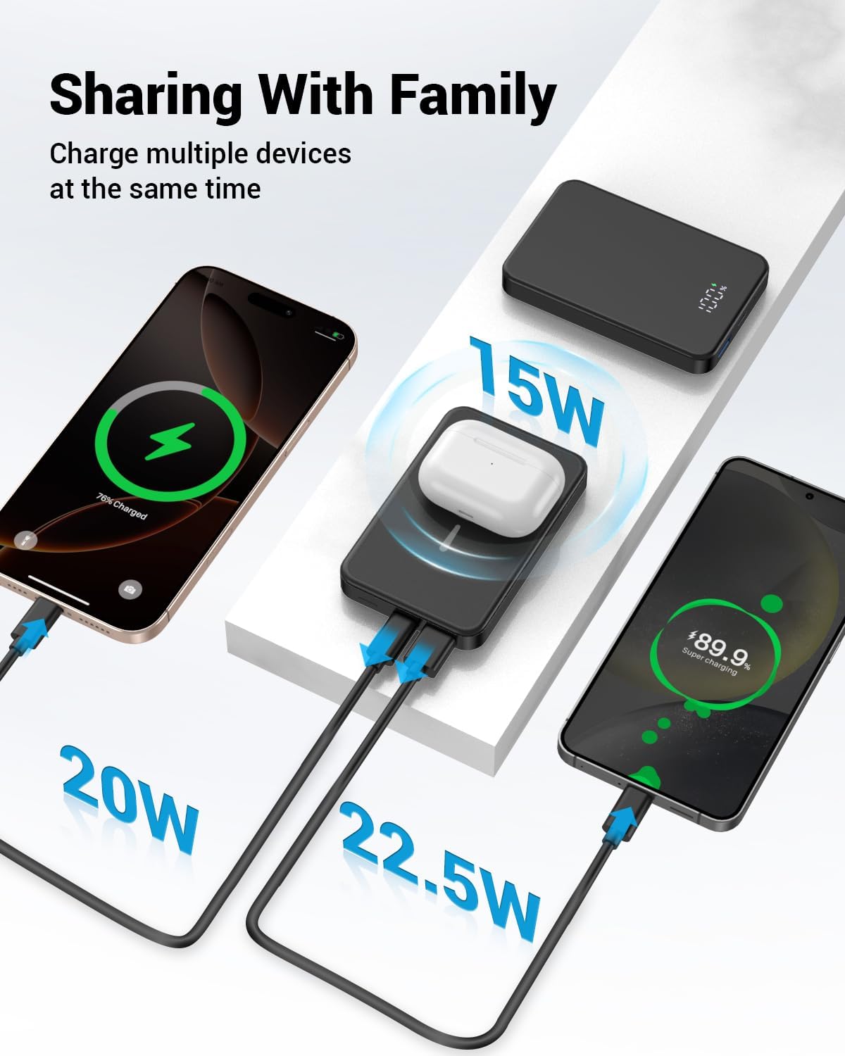for Magsafe Portable Charger, Aluminum Alloy Small 10000mAh 20W PD Magnetic Power Bank, USB-C in&Out Wireless Battery Pack Phone Charger for iPhone 16/15/14/13/12 Plus Pro Max Series -Black