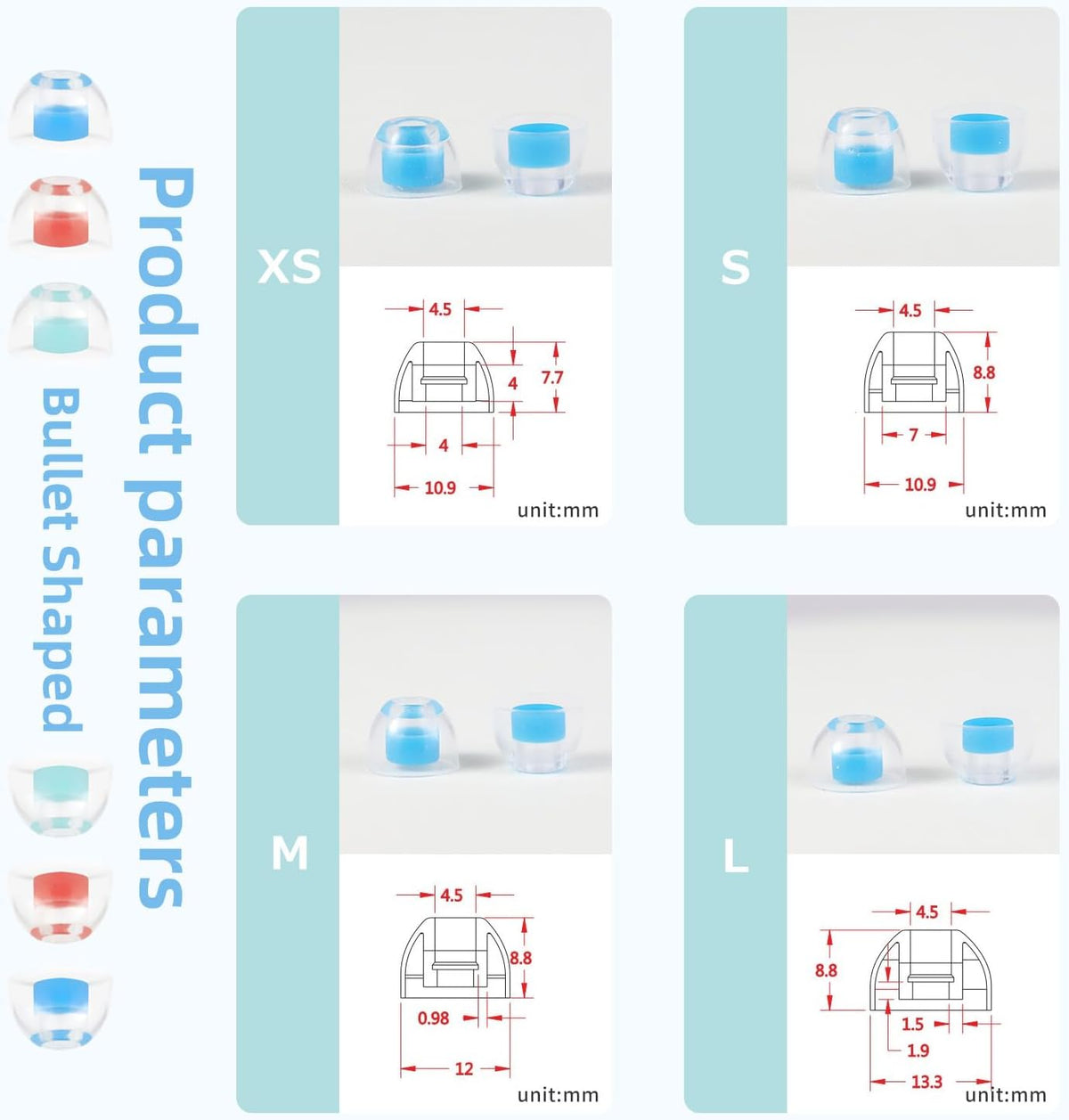 OKCSC 2 Pieces Soft Liquid Silicone Replacement Eartips,Breathable Eartips,Replacement Accessories with Box for Sleep,Study,Travel,Work,Daily Commute,Office,Bowl Type(1 Pairs/L/Blue/No Earphone)