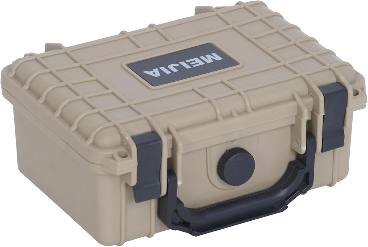 MEIJIA IP67 waterproof hard compact case,Customizable Fit Foam,8.12”x6.56”x 3.56”,Fit Use of Drones, Cameras,Equipments,lens (Desert Tan)
