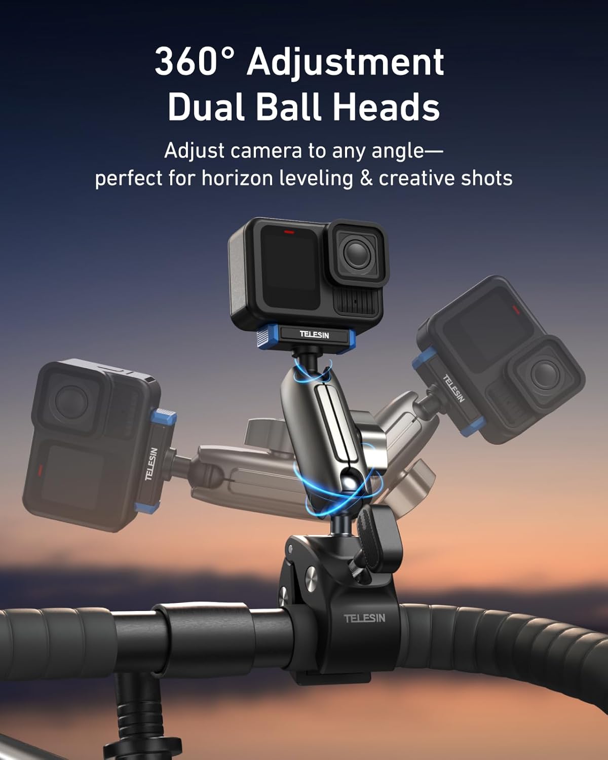 TELESIN Super Clamp Mount | Bike Handlebar Mount for Hero 13 | Power Suction Magnetic Design | 360° Rotation Ball Head | Fits 9-38mm Handlebar for Bike/Bicycle/Motorcycle