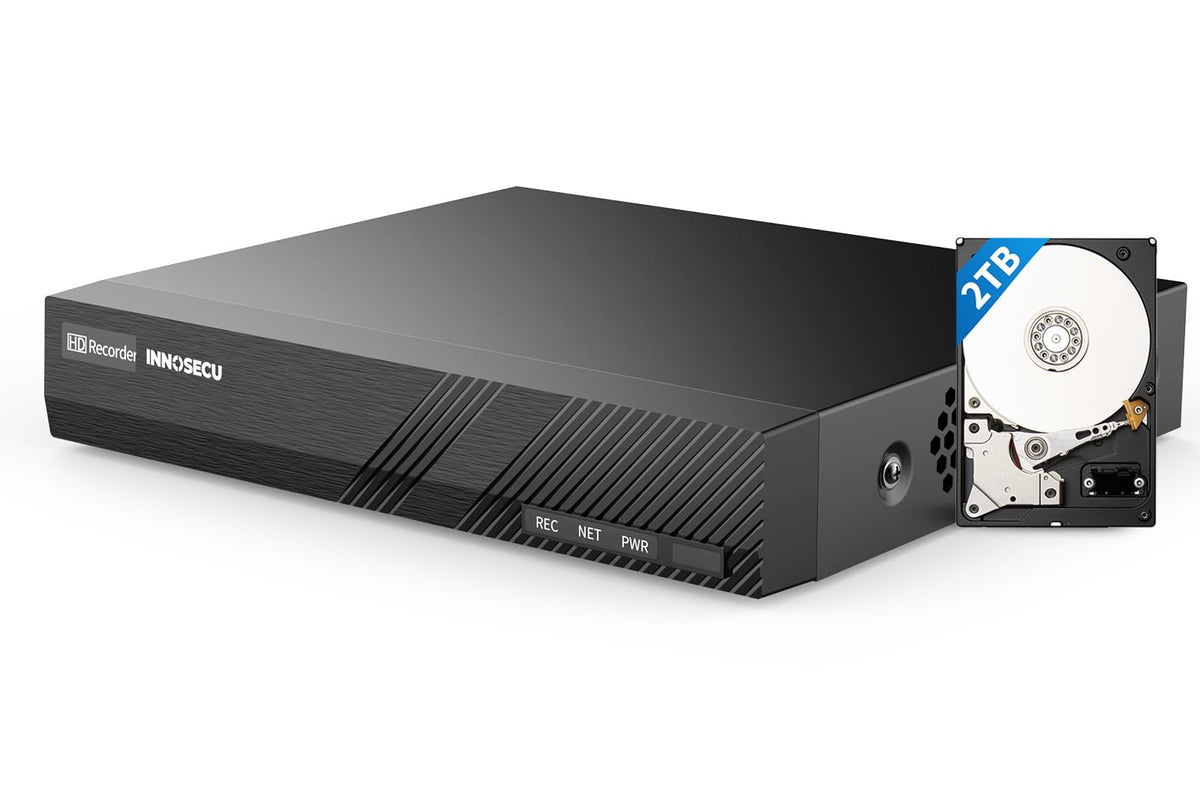 INNOSECU 8 Channel PoE NVR, 4K Network Video Recorder Works with 8MP/5MP/4MP IP Cameras, Human/Vehicle Detection, 1-SATA Up to 8TB, Pre-Install 2TB