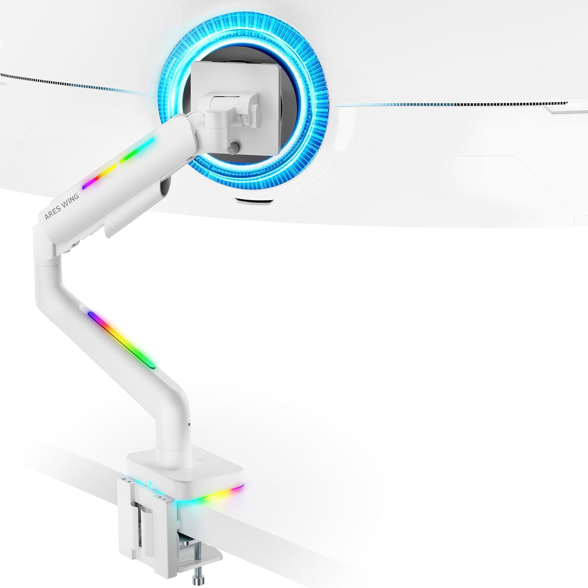 Ultrawide Monitor arm for 17-49'' Heavy Duty Screen up to 44lbs, Gas Spring Single Monitor Arm with RGB Light, Adjustable Gaming Computer Monitor Arm for Desk, White