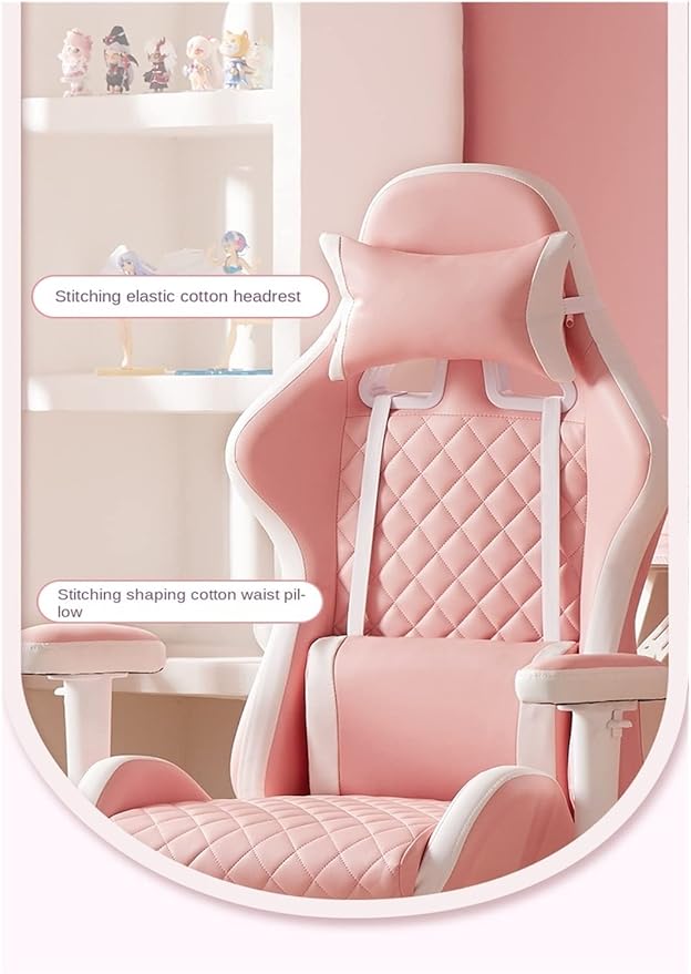 Adjustable Office Computer Chair with Armrest Chairs Pink Gaming Chair Girls Home Office Comfortable Game Swivel Gamer Computer(Purple Pedal)