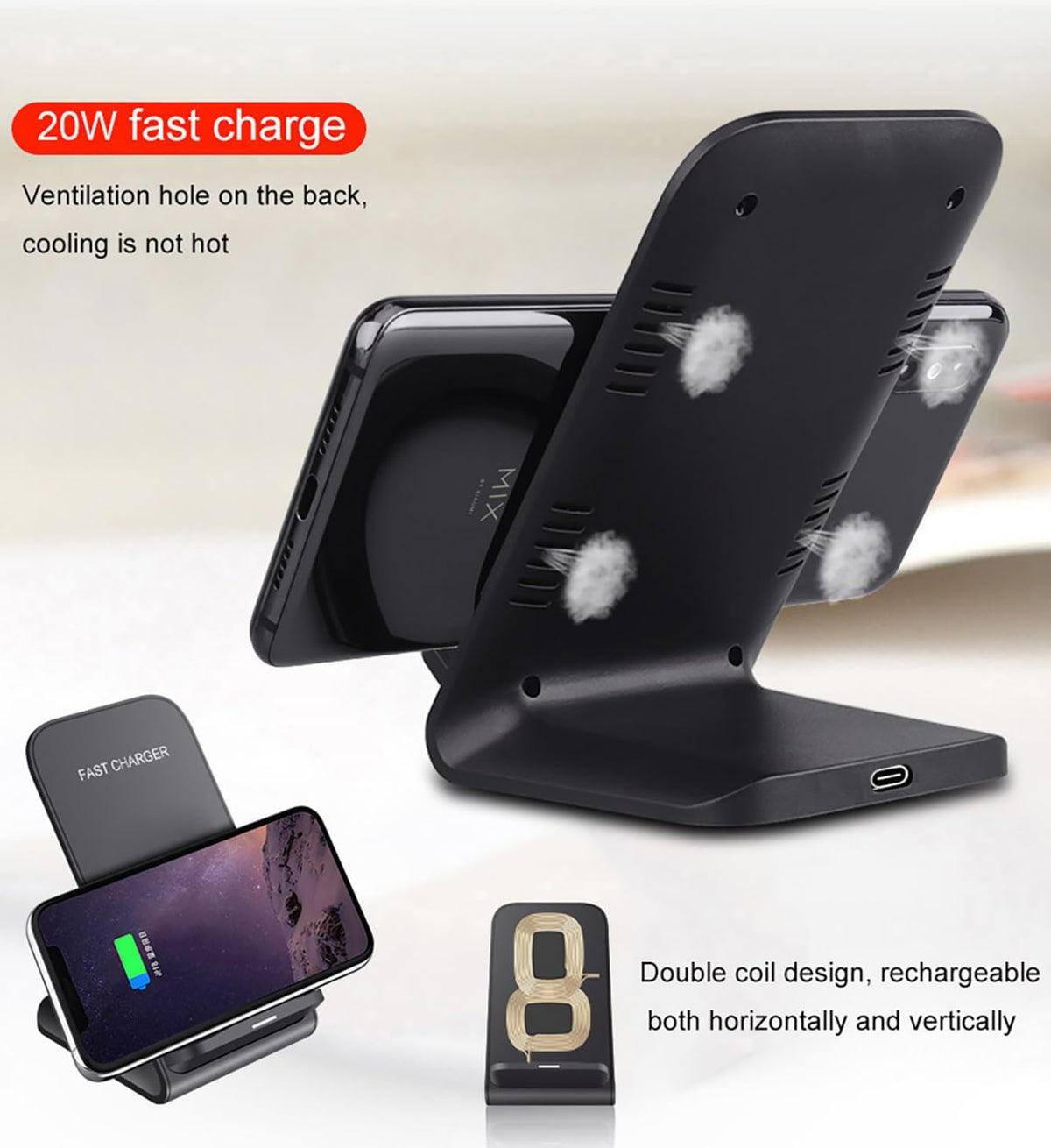 Wireless Charger(Stand),2 Pack 20W Fast Wireless Charging Stand for Samsung Galaxy S24/S24+/S24 Ultra/S23/S22/S21/S20/S10/Note,for Google Pixel 8/7/6, for LG and More.