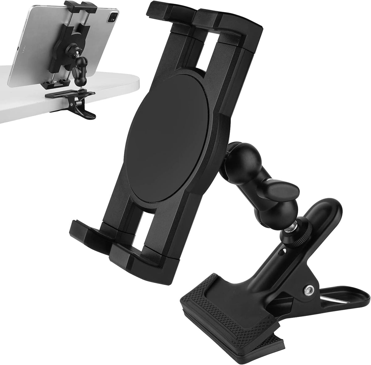 Clip Clamp Tablet Holder for Desk/Table/Glass Door/Desktop Baffle/Easel,Compatible with 7~12.9 inch iPad/Nexus/LG G Pads/Fire HD,360°Adjustment Aluminium Alloy Arm Metal Mount