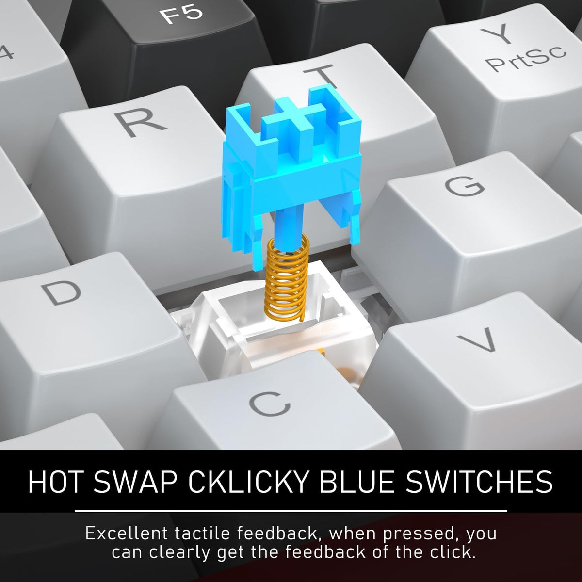 60% Mechanical Gaming Keyboard,Mixed Color Keycaps Gaming Keyboard with Clicky Blue Switches, Detachable Type-C Cable Mini Keyboard with Blue LED Light for/PC/Laptop