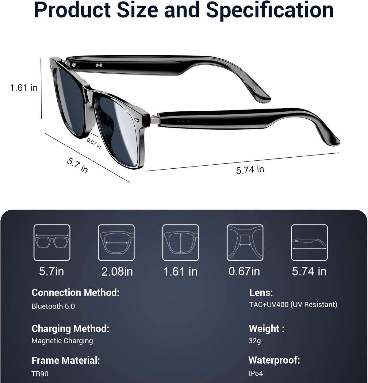 Blackview Smart Glasses, Polarized Bluetooth Sunglasses with Speaker, Voice Control, UV Protection, Anti Blue Light