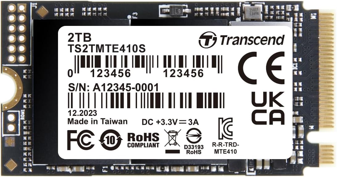 Transcend 2TB M.2 2242 SSD, Up to 5000MB/s, PCIe Gen4x4 NVMe 3D TLC, for Ultra-Thin Laptops, Lenovo Legion Go, Yoga Gen 6, ASUS ExpertBook, ZenBook, Mini PC, DRAM-Less Design for Low Power Consumption