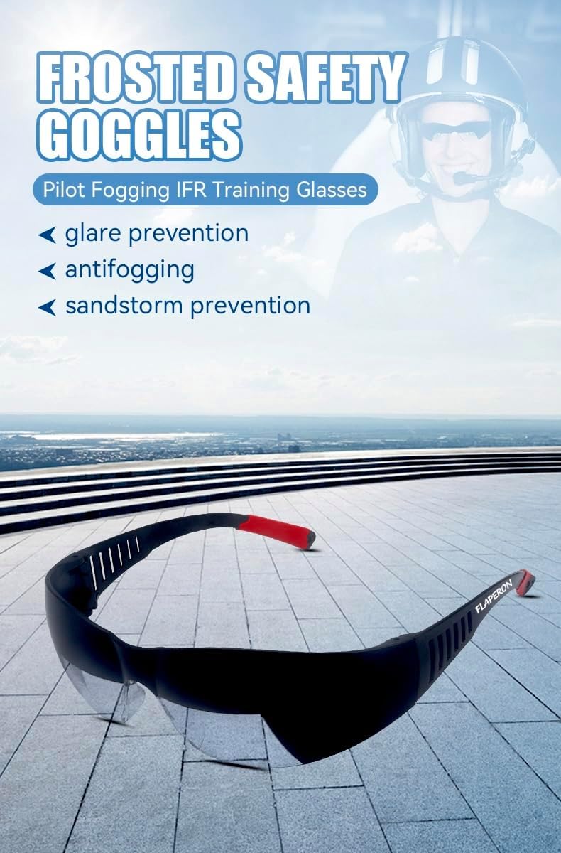 Flaperon Black Fog Foggles for Pilot Training, Adjustable Band, Embossed Hard Case. IFR and VFR training foggles. Durable polycarbonate lenses. Rubberized Tips.