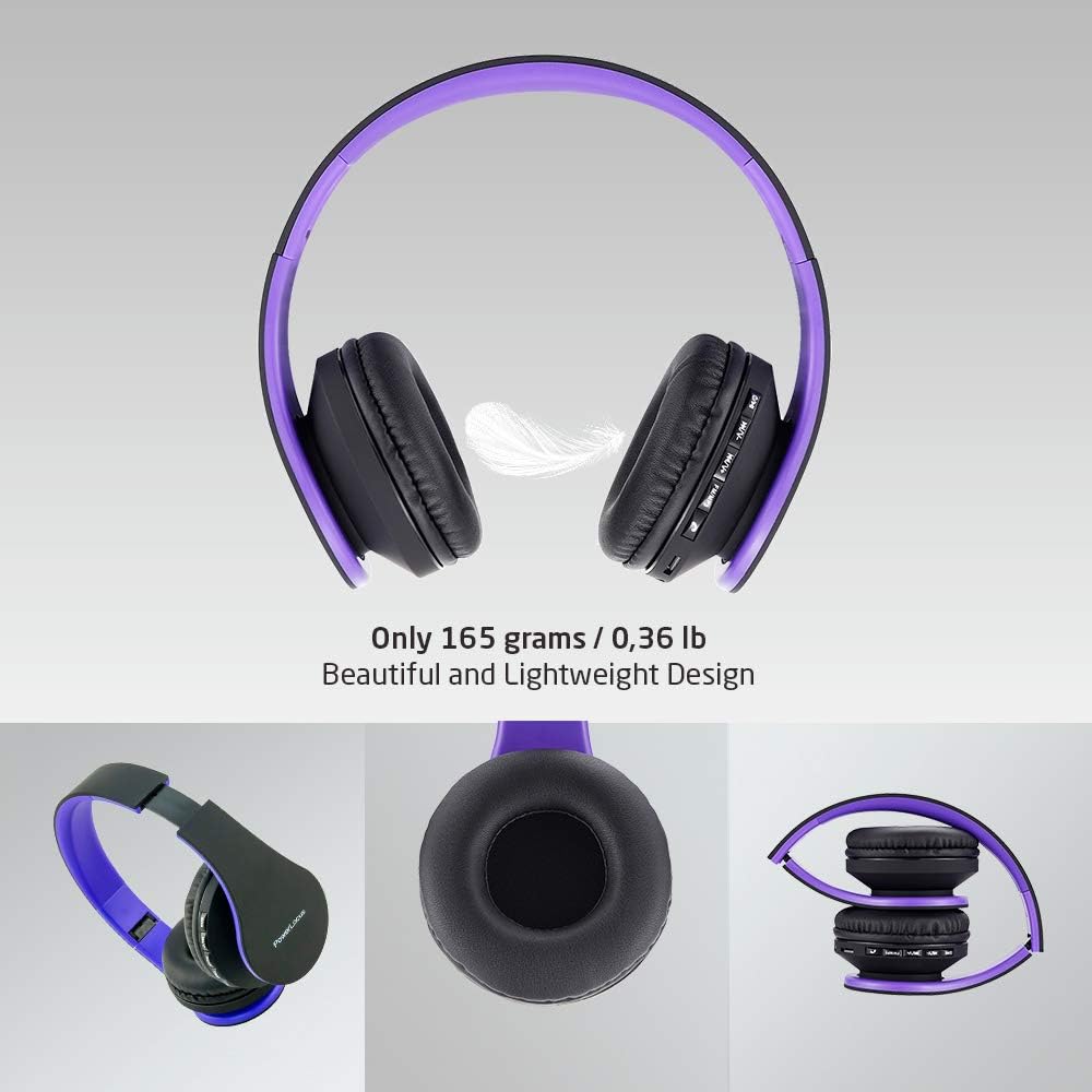 Headsets PowerLocus Wireless Bluetooth Over-Ear Stereo Foldable Headphones, Wired Rechargeable with Built-in Microphone