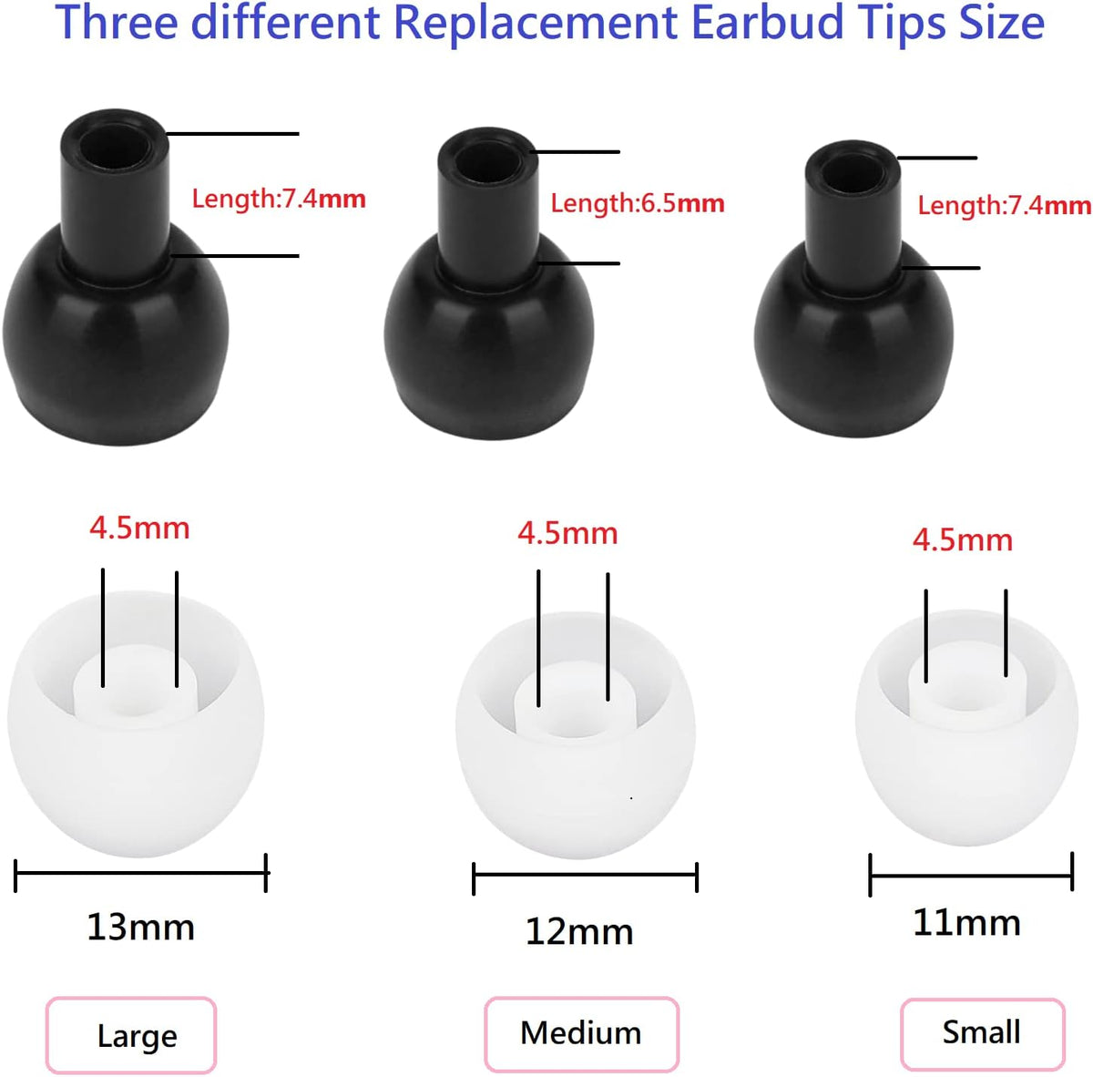 36 Pieces Large Earbud Tips Soft and Comfortable Silicone Earbud Tips Ear Bud Replacement Pieces Silicone Fit Most in-Ear Headphones，Inner Hole 3.8mm -5.5mm，Large White Earbuds Silicone Tips