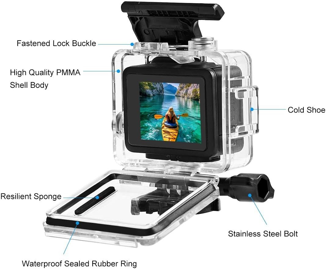 Waterproof Case for Go Pro Hero 4K, FotStdio 196ft/60m Underwater Diving Protective Housing Shell for Go Pro Hero 4K 2024 Compact Action Camera with Mount Accessories Kit