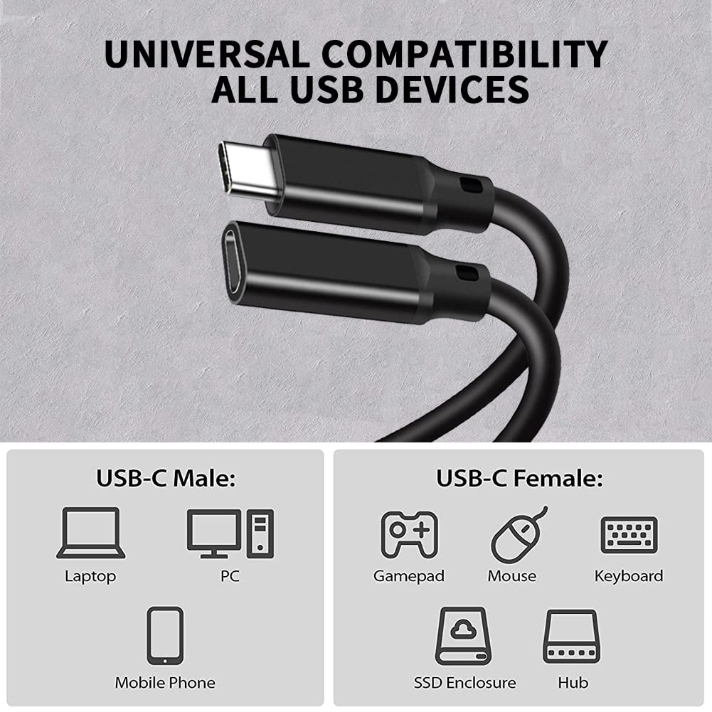 1.6FT USB C Male to Female Extension Cable, Type C USB 3.1 Gen 2, 10Gbps Data, 100W Charging for MacBook Pro, iPad Pro,