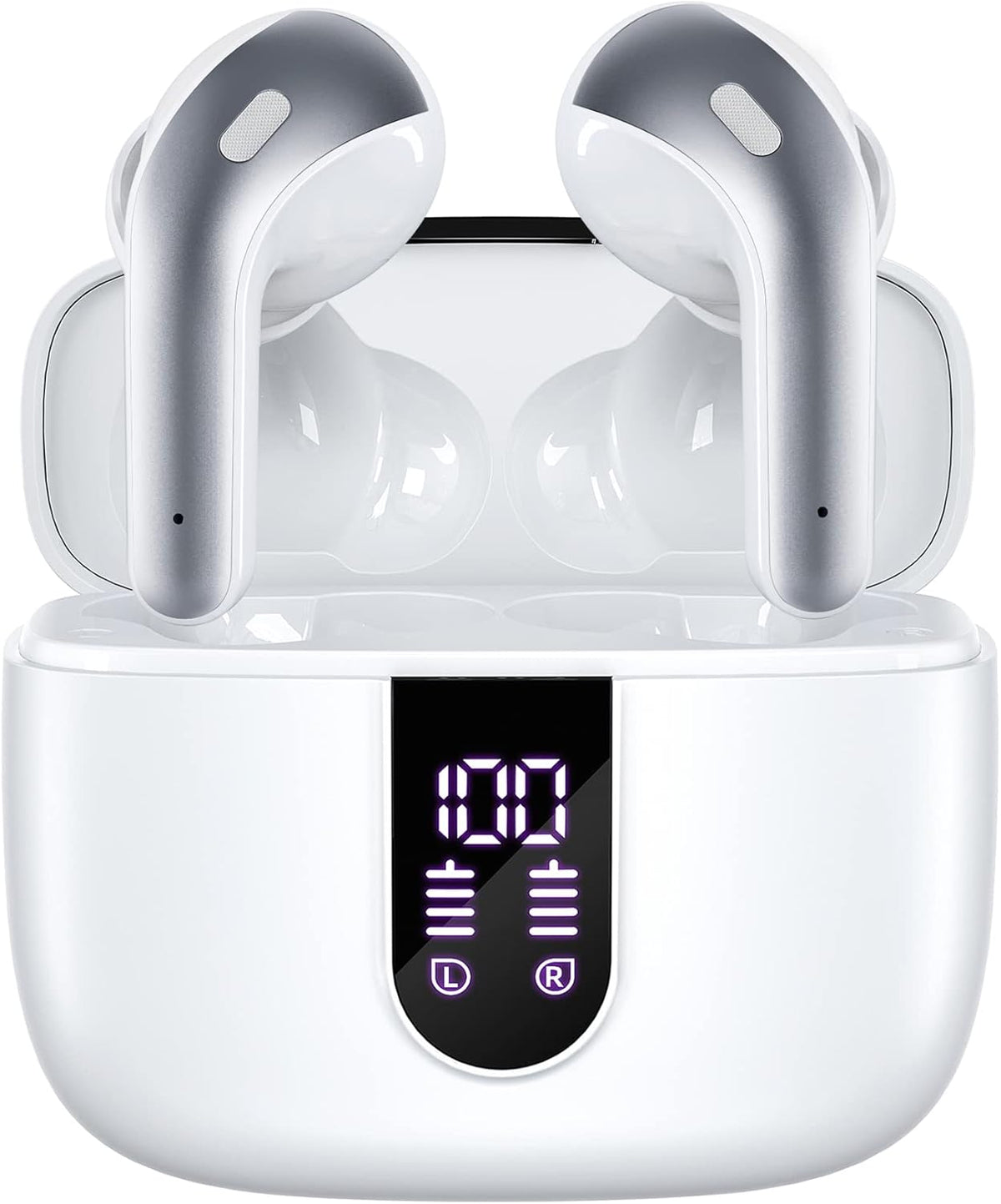 TAGRY Bluetooth Headphones True Wireless Earbuds 60H Playback LED Power Display Earphones with Wireless Charging Case IPX5 Waterproof in-Ear Ear buds with Mic for TV Smart Phone Laptop Computer Sports