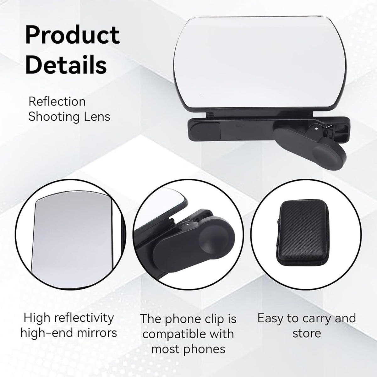Mirror Effect Lens - Capture Stunning Reflections Instantly, Smartphone Camera Mirror Reflection Clip Kit, Mirror for Phone to Use Back Camera (White)