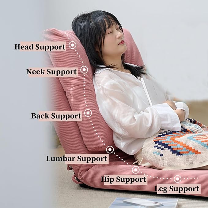 Floor Chair with Back Support Folding Floor Gaming Chair Adjustable Lazy Sofa Living Room for Adults &amp Kids One Seater Sofa Perfect for Reading Gaming Meditating(/Black)