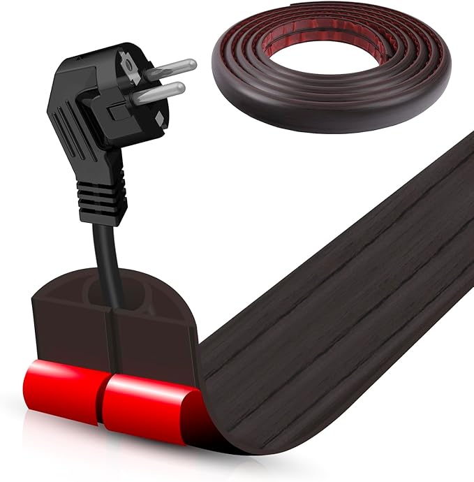 Floor Cord Cover Self Adhesive Cord Hider,10FT Cable Management, Extension Strip Protector for Wires, Prevent Cable Trips for Offices, Gyms, Exhibitions Cavity:0.39"(W) x 0.27"(H) Black Wood