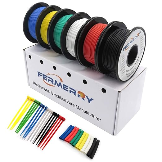 Fermerry 18 AWG Stranded Wire Spool 25ft Each 6 Colors Flexible 18 Gauge Silicone Hook up Wire Kit Electrical Tinned Copper Wire