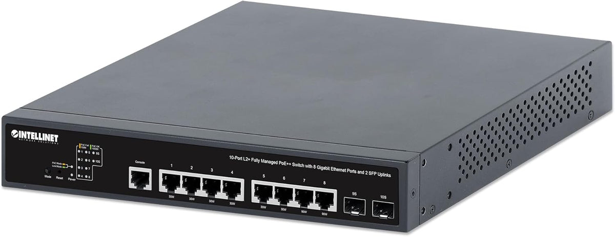 Intellinet 10 Port Gigabit L2+ Managed PoE++ Ethernet Switch with 2 SFP Uplink Slots - 424W Power Budget, Self-Healing, Cloud Management, 19" Rackmount –3 Yr Mfg Warranty-562003