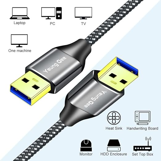 Yeung Qee USB 3.0 A to A Male Cable 20 ft,Super Speed Type A Male to Male Cable USB 3.0 Double End USB Cord for Hard Disk, Cameras,Laptop Cooler, DVD Player and More (20FT/6M)