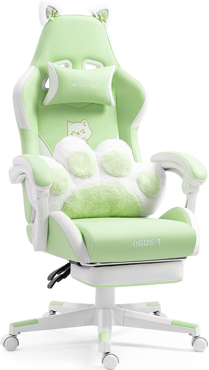 Gaming Chairs for Girls Ergonomic Cute Cat Gaming Chair with Paw Lumbar Cushion High Back Computer Desk Chair Height Adjustable Swivel Video Game Chair Gifts Suitable for Girls and Ladies