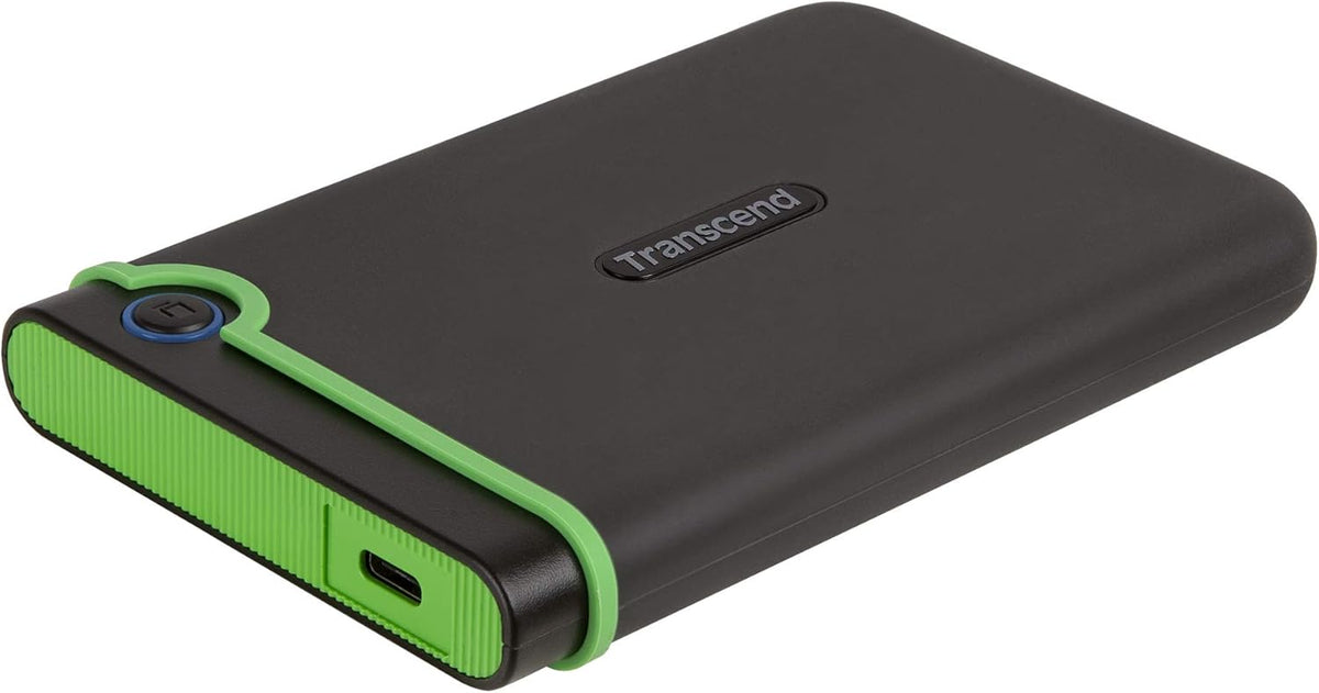 Transcend 4TB SJ25M3C, USB 3.1 Portable Hard Drive Rugged, Anti-Shock Resistant, Compact and Lightweight with Lightning-Fast Speeds, One Touch Backup Button, Type C, Iron Grey - TS4TSJ25M3C