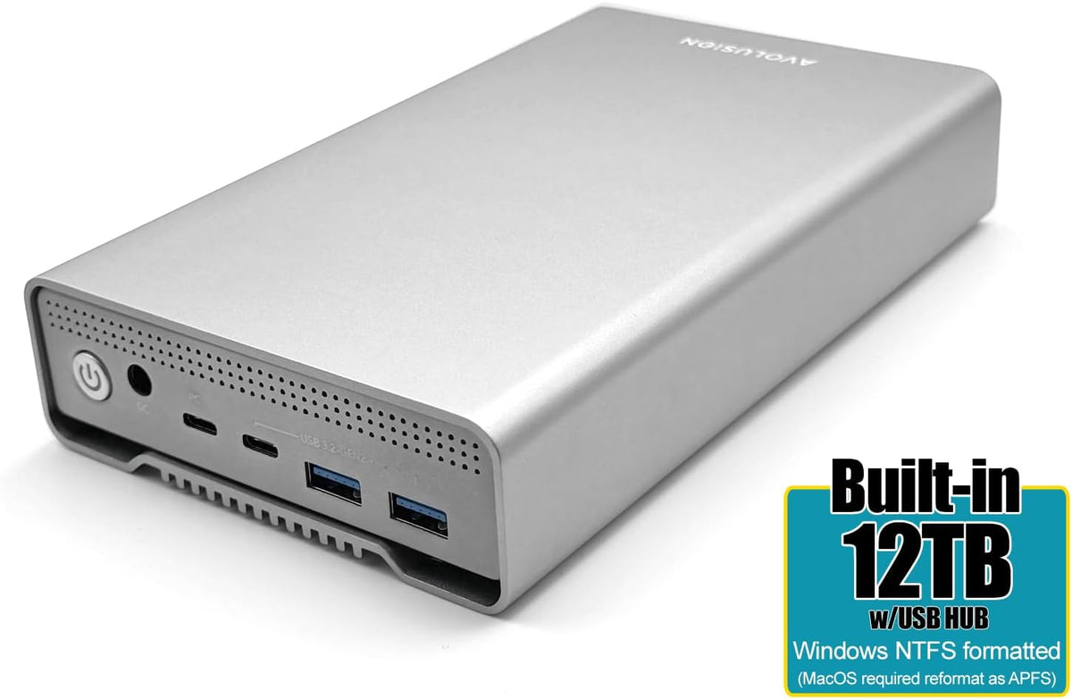 Avolusion PRO-G1 Series 12TB USB 3.2 Gen 2 (10Gbps) USB-C External Hard Drive w/USB HUB for Windows or MacOS Desktop PC/Laptop (Silver) (Renewed)