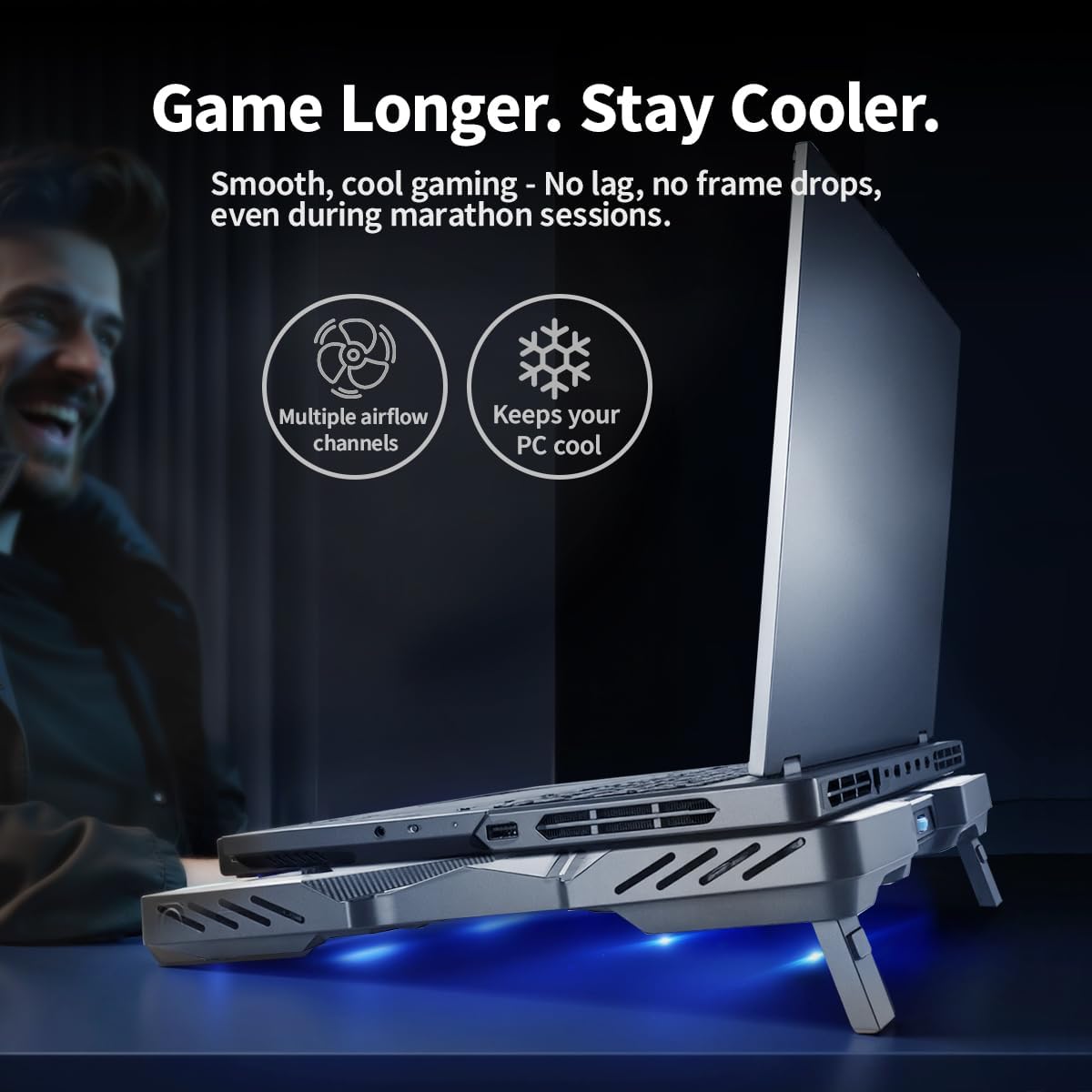 Thermoelectric Laptop Cooling Stand with 5 Fans - Adjustable Height for Laptops up to 19", Compatible with MacBook, Alienware, ROG & Gaming Laptops