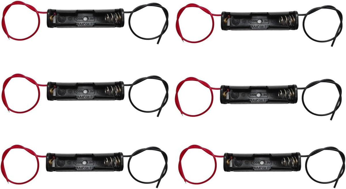 6PCS 1 1.5V 1 1.5V x AAA Battery Spring Clip Black Plastic x AAA Battery Case Holder Box Black Red Wire Leads
