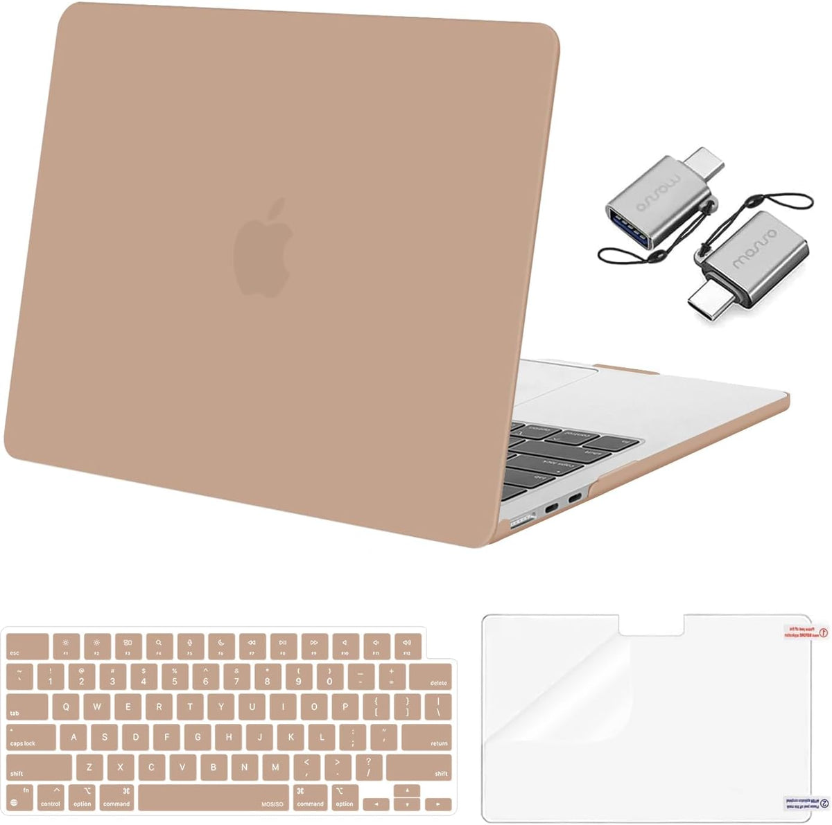 MOSISO Compatible with MacBook Air 13 inch Case 2025 2024 2023 2022 M4 A3240 M3 A3113 M2 A2681, Plastic Hard Shell&Keyboard Cover&Screen Film&Type C for MacBook Air 13.6 inch Case, Bronze Brown