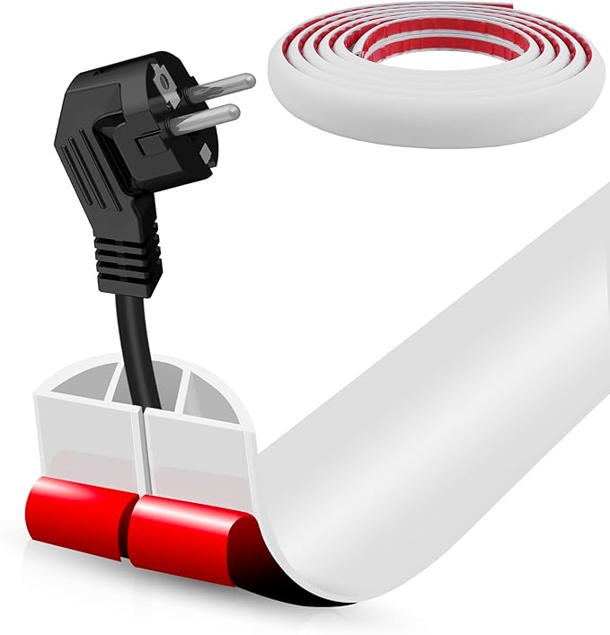 Floor Cord Cover Self Adhesive Cord Hider,10FT Cable Management, Extension Strip Protector for Wires, Prevent Cable Trips for Offices, Gyms, Exhibitions Cavity:0.39"(W) x 0.27"(H) White