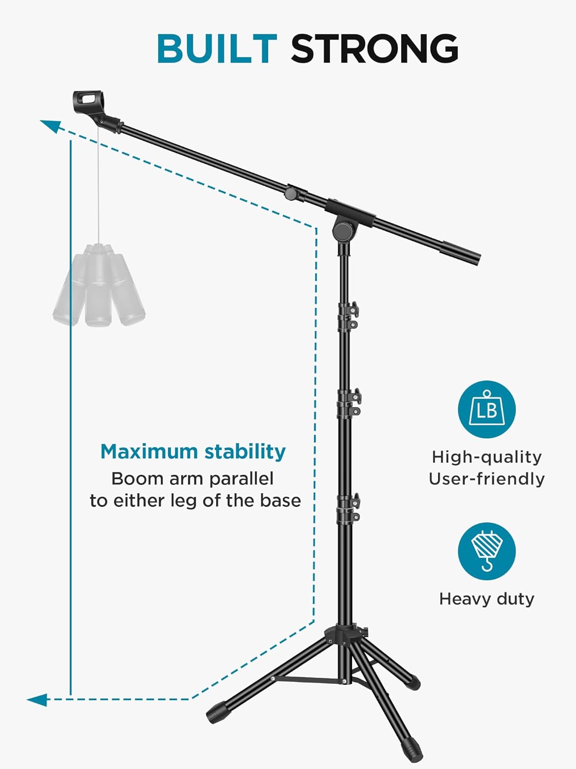 InnoGear Microphone Stand, Tripod Boom Arm Floor Mic Stand Height Adjustable Heavy Duty with Carrying Bag 2 Mic Clips 3/8" to 5/8" Adapter for Singing Podcast for Blue Yeti Shure SM58 SM48 Samson Q2U