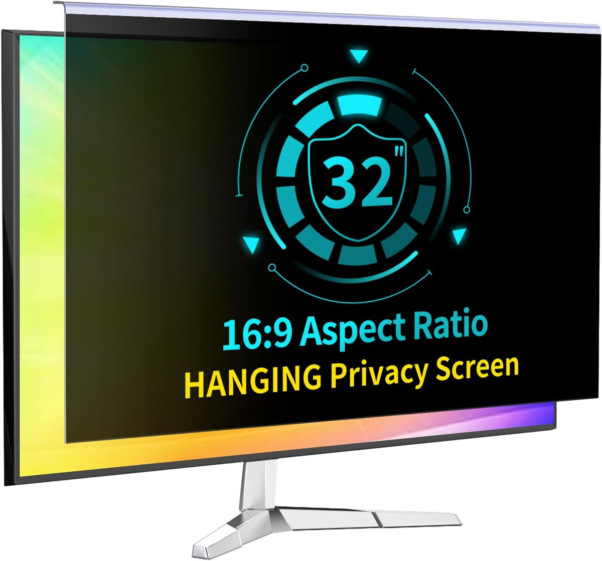 32 Inch Privacy Screen for 16:9 Computer Monitor, Anti-Blue Light Monitor Privacy Screen Filter, Anti-UV Computer Shield, Hanging Type