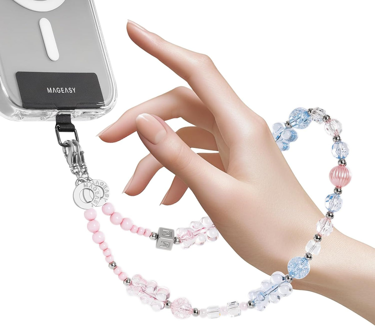 MAGEASY Beaded Phone Charm for Women - Cell Phone Wrist Strap with Teather Tab, Designed for iPhone & Android Phones, Keychain, Camera - Bear Bliss with Lobster Hooks (Double Hooks)