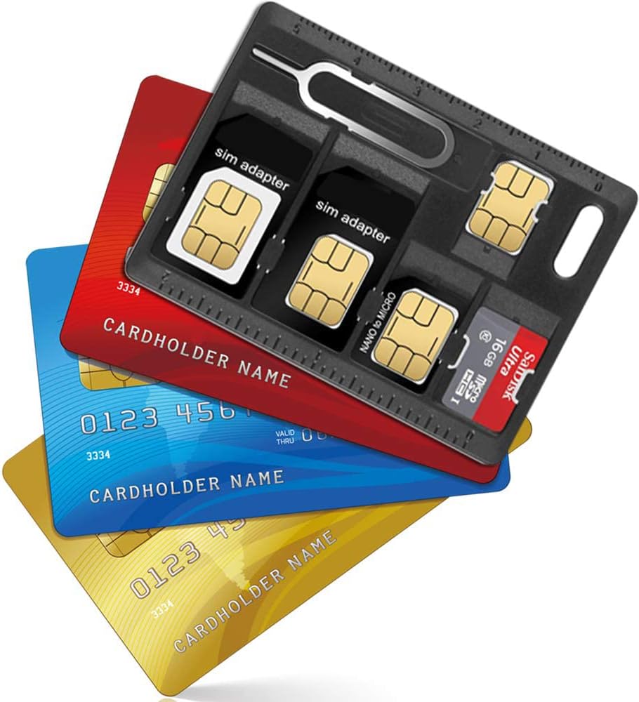 1 Pack SIM Card Holders with Tray Opener Pins, Card Storage Tool Set for Standard Micro Nano Micro-SD Memory Cards, with 3 Card Adapters and 1 Eject Pins - Black