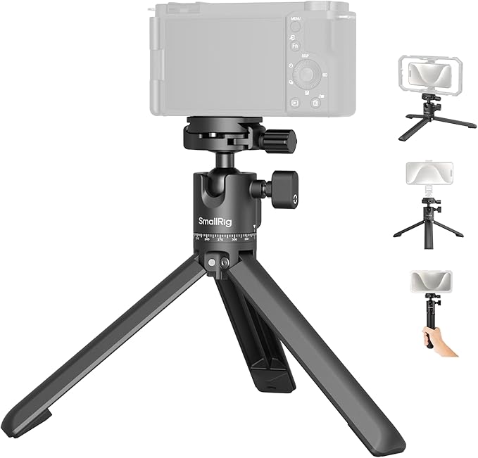 SmallRig Portable Mini Desktop Tripod, Aluminum Alloy Compact Small Tabletop Tripod with 360° Ball Head, 1/4 Screws Quick Release Plate for DSLR，Camera, Phone, Load up to 11 Pounds - 4630