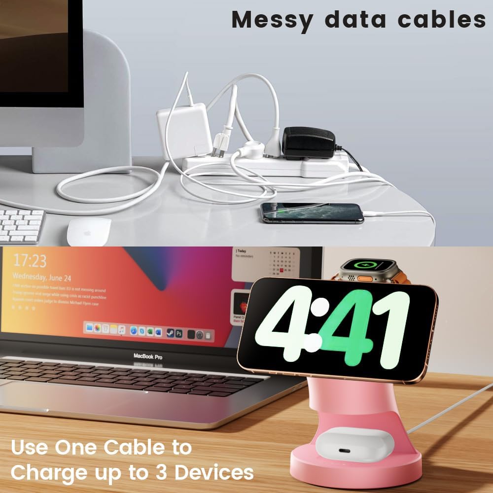 3 in 1 Wireless Charging Station for Apple Devices,Magsafe Charger Stand for IPhone16 15 14 13 12 Pro/Max/Plus/Mini Wireless Charger Station for AirPods 2/3/Pro iWatch Ultra/8/7/SE/6/5/4/3/2