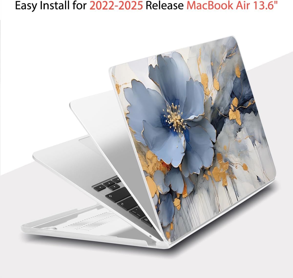 Teryeefi Compatible with A2681 A3113 A3240 MacBook Air 13.6 inch Case M2 M3 M4 Release 2022-2025,Protective Slim Cover + Keyboard Cover+OTG Adapter for 13.6 inch MacBook Air Liquid Retina, Art Florals