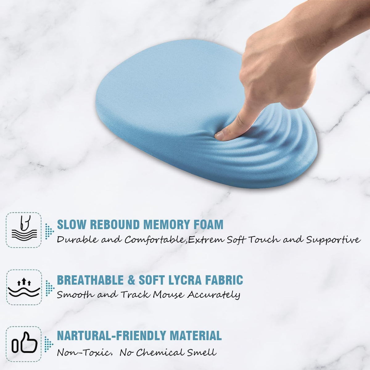 Ergonomic Mouse Pad Wrist Support, Mouse Pad with Wrist Rest, Entire Memory Foam & Non-Slip PU Base MousePads with Stepped-Wedge Design for Pain Relief, Desk, Office, Home, Sky Blue