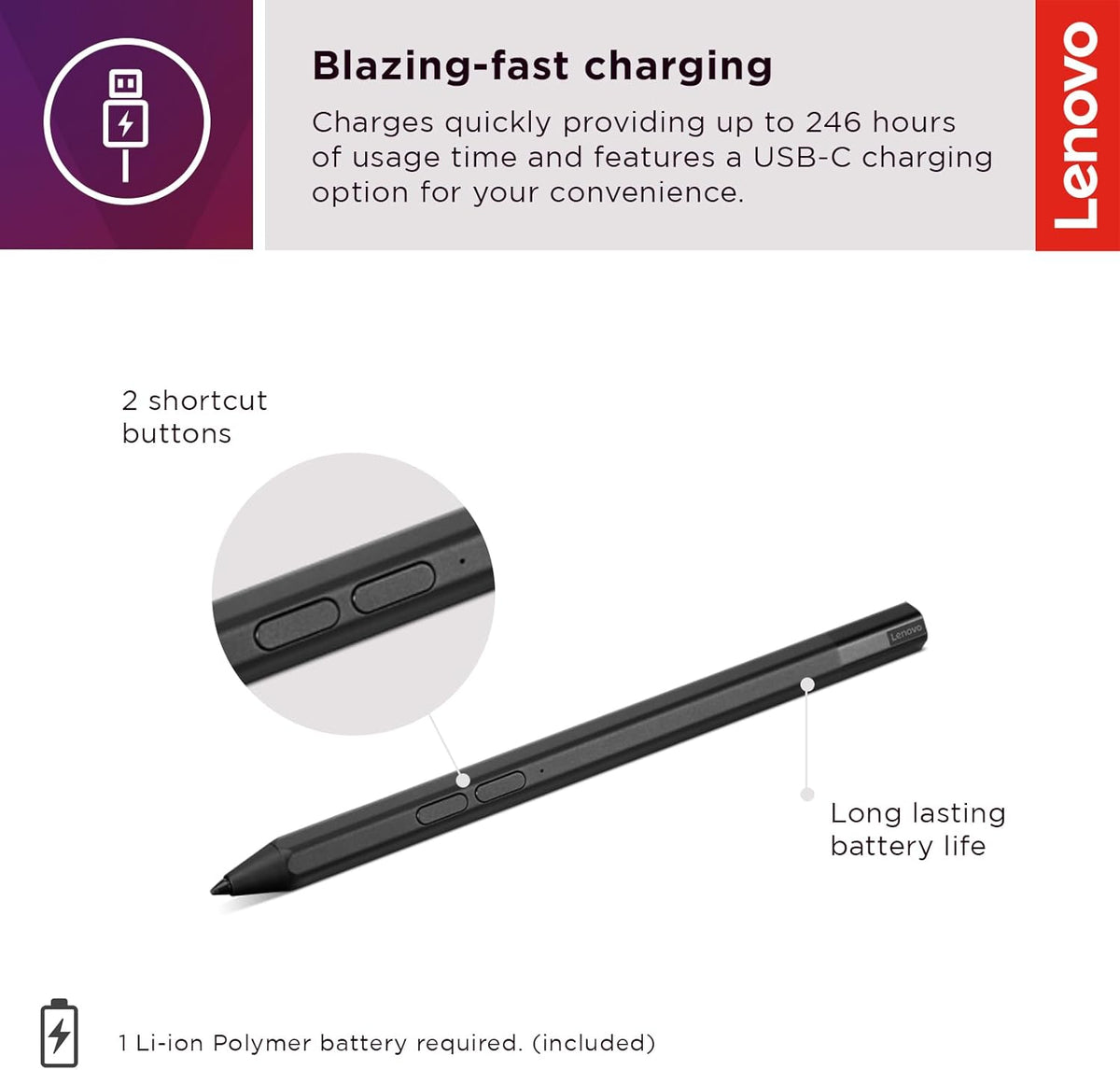 Lenovo Precision Pen 2 (Laptop) – USB-C Charging – Tilt Recognition & Yoga Laptop Sleeve 14 Inch Notebook/Tablet Compatible with MacBook Air/Pro