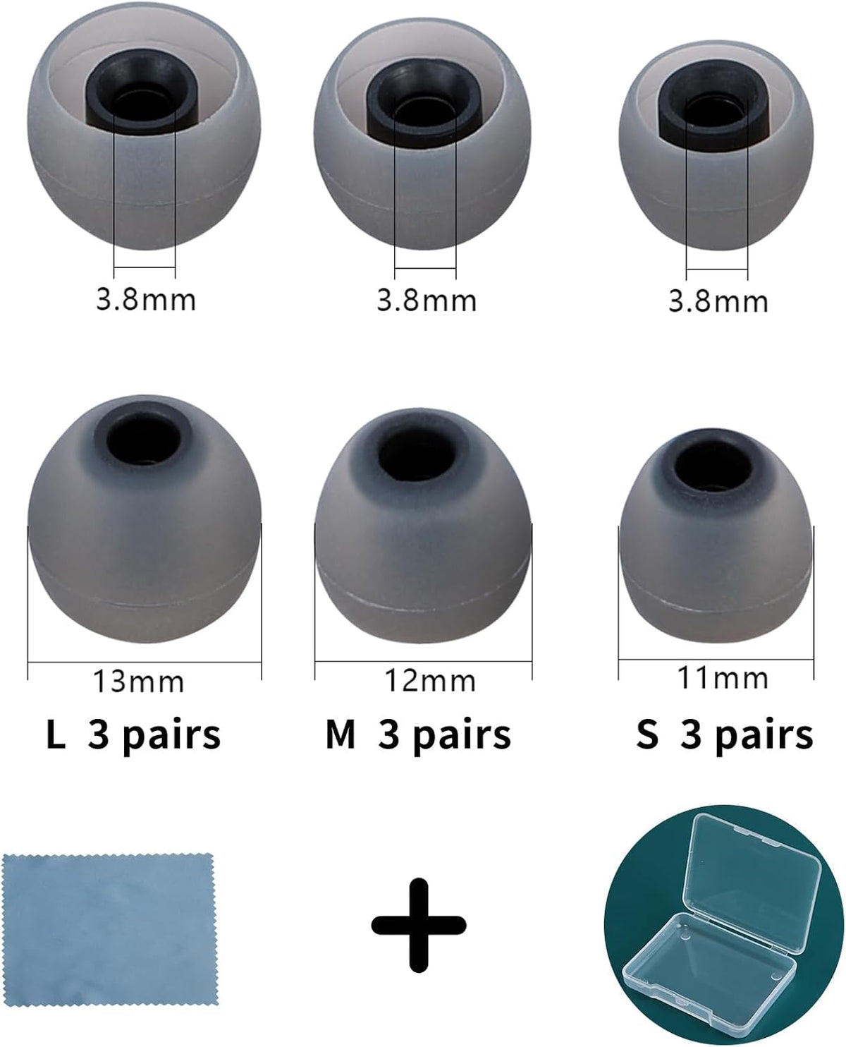 Earbud Tips Ear Bud Tips Soft Anti Slip Washable and Reusable Silicone Replacement Earbud Tips Fit Most in-Ear Earbuds(Inner Hole 3.8mm -5.1mm) 18pcs S M L