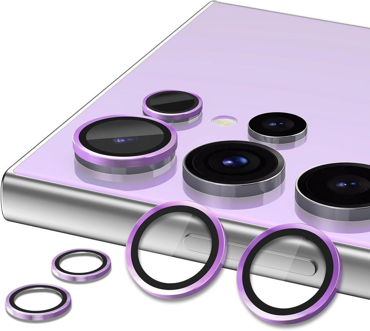 for Samsung Galaxy S23 Ultra Camera Lens Protector, Individual Metal Ring Tempered Glass Lens Cover, [Strong Adsorption] Scratch Resistant Ultra-Thin HD Clear Lens Cover, 1 Set-Purple