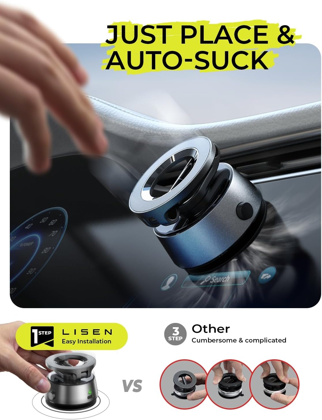 LISEN Electric Retractable Car Phone Mount, Content Creator MagSafe Suction Cup Phone Mount Vacuum Magnetic Phone Holder fit Vlogging Video Recording Windshield for 17 iPhone 16e 16 15 14 13 12