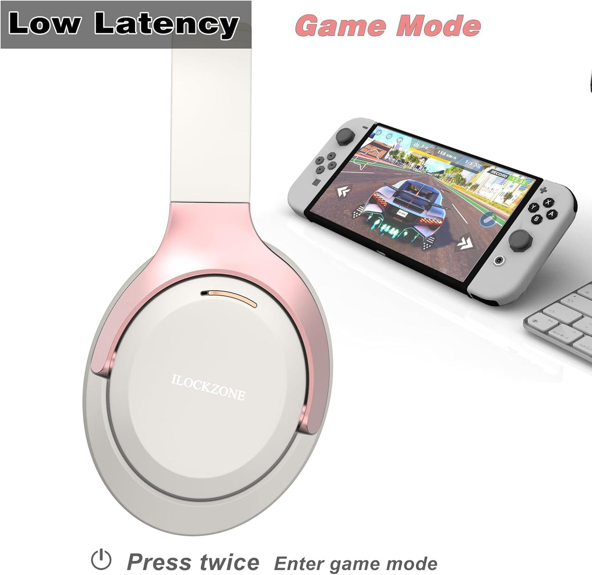 LC30Pro Hybrid Active Noise Cancelling Headphones, 100H Playtime Bluetooth Headphones, HiFi Audio Wireless Headphone with 3 EQ Modes, Low Latency & Foldable Design (Beige White)