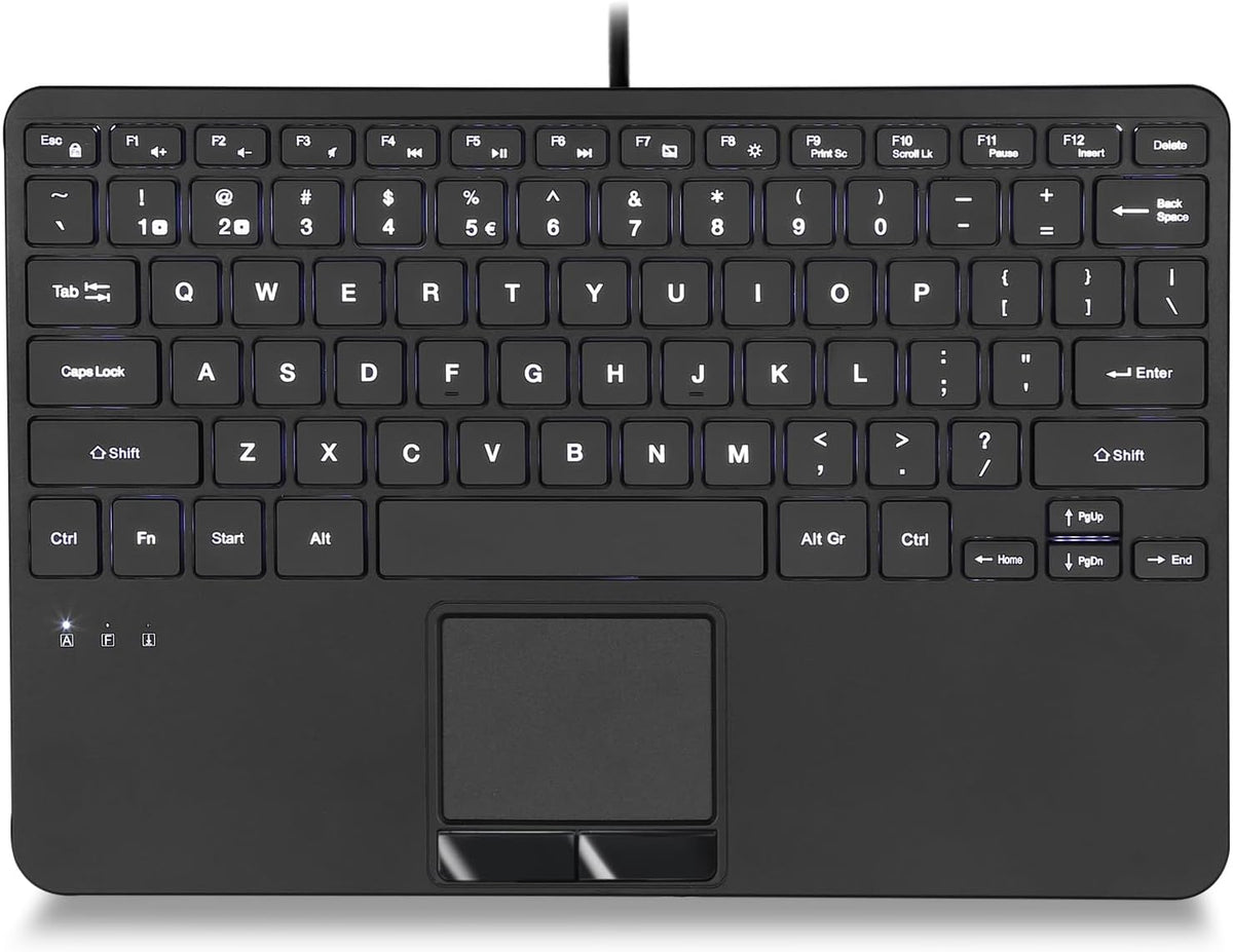 Perixx PERIBOARD-425 US Wired Mini USB Keyboard with Touchpad, X Type Scissor Keys, White Backlit, 2 USB Hubs, Compact 11.18x7.17x1.1 Inches, US English