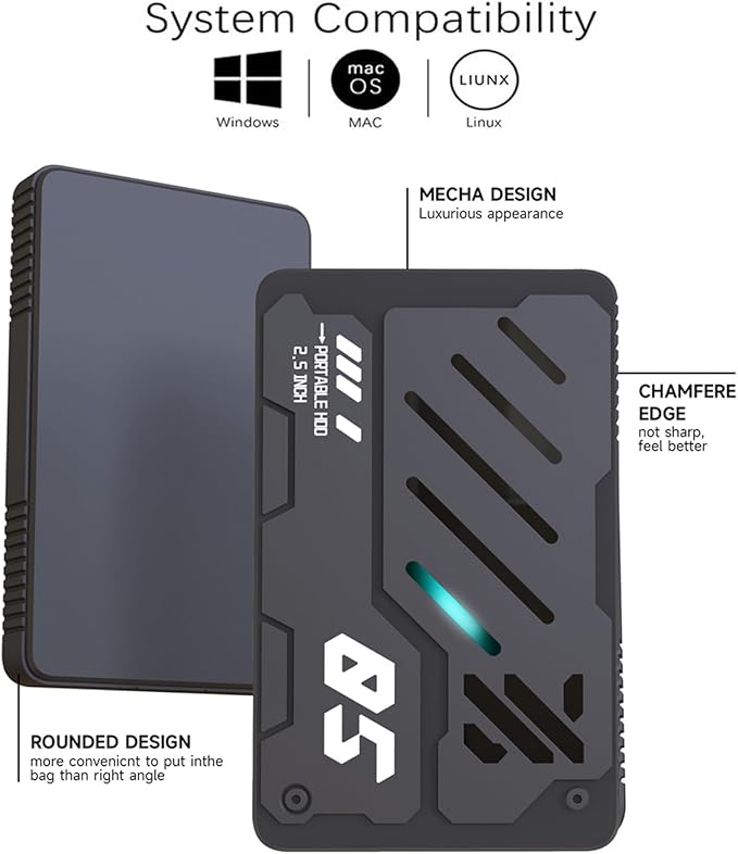 Ultra Slim Portable External Hard Drive USB 3.0 HDD Storage for PC Laptop Mac Xbox one PS4 PS5 (1TB)