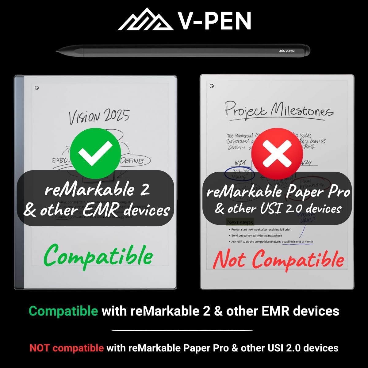 V-Pen EMR Stylus Remarkable 2 Pen Replacement with Digital Eraser + 5 Tips | 4096 Pressure Level Sensitivity & Palm Rejection | Digital Pen Marker Plus Compatible Kindle Scribe & Tablet Pen