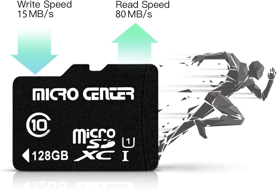 INLAND Micro Center 128GB Class 10 MicroSDXC Flash Memory Card with Adapter for Mobile Device Storage Phone, Tablet, Drone & Full HD Video Recording - 80MB/s UHS-I, C10, U1 (1 Pack)
