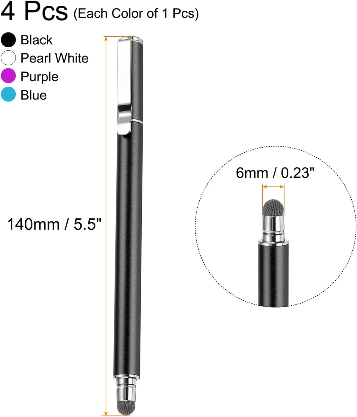MECCANIXITY 4pcs Stylus Pens for Touch Screens Universal Capacitive Stylus Pencil Sensitivity for Phone Tablet Touch Screen Device,Black Blue Purple White