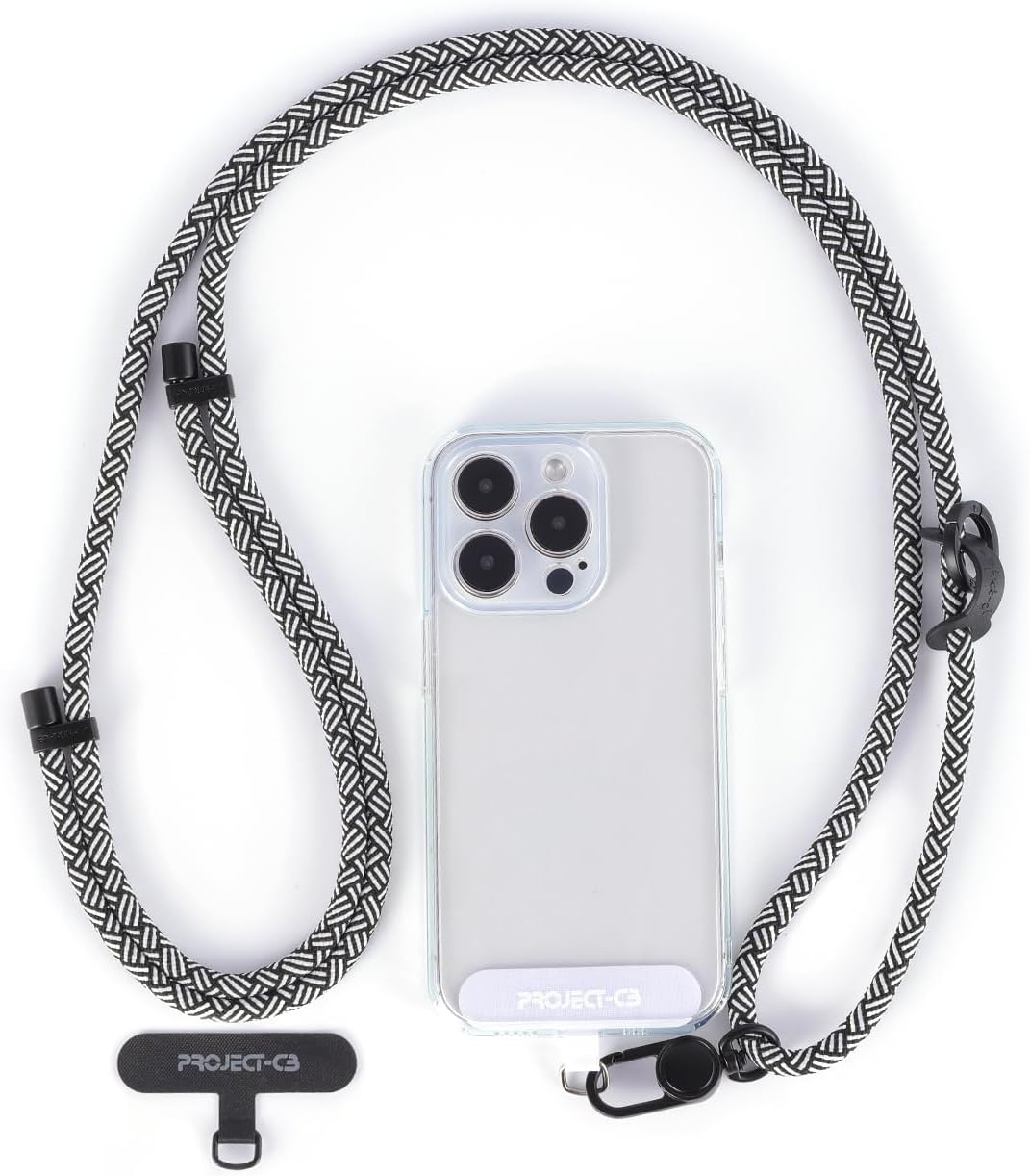 project-cb Cell Phone Lanyard 1,Phone Tether Tab 2,Crossbody Strap,Lanyards for Around the Neck,Adjustable Strap 80-160cm (White-Black-B)